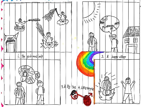 A storyboard ordering the events of a myth